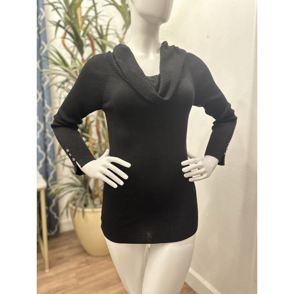 Verve Ami Black‎ Sweater Tunic Women Sz M/L Ribbed Knit Cowl Neck Shimmer
